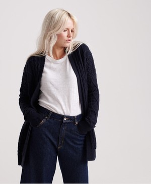 Superdry Lannah Cable Cardigan Női Kötöttáru Sötétkék | YRXMD3920